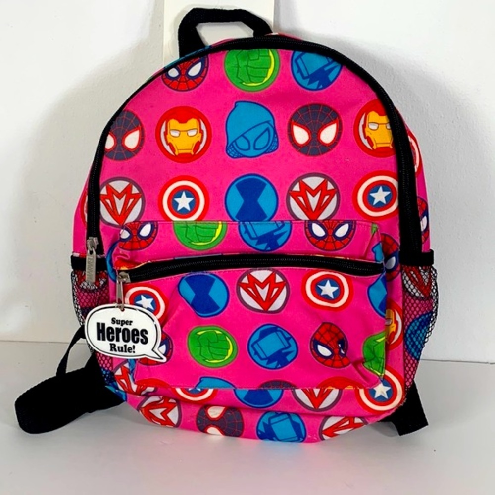 Marvel Superheroes Kids Pink 12” Zipper Closure Adjustable Straps Backpack